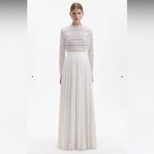 NWT Self Portrait PLEATED CROCHET FLORAL MAXI DRESS wedding gown dress
